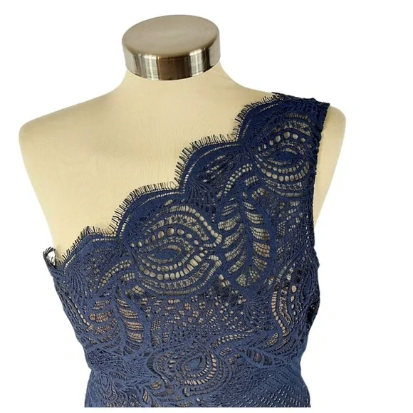 BCBGMAXAZRIA Alisha One Shoulder Navy Lace Dress Size 8 Pristine Condition - Picture 8 of 15